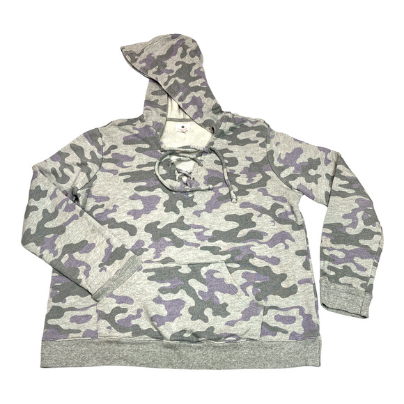Sundry Camo Hoodie Size L (3 Sundry) Gray with Lace Up Neckline - Picture 4 of 9